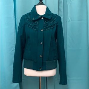 Steve Madden Teal Wool Ruffle Bomber Jacket